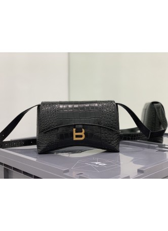 Cheap Balenciaga Hourglass Leather Top Handle Bag black